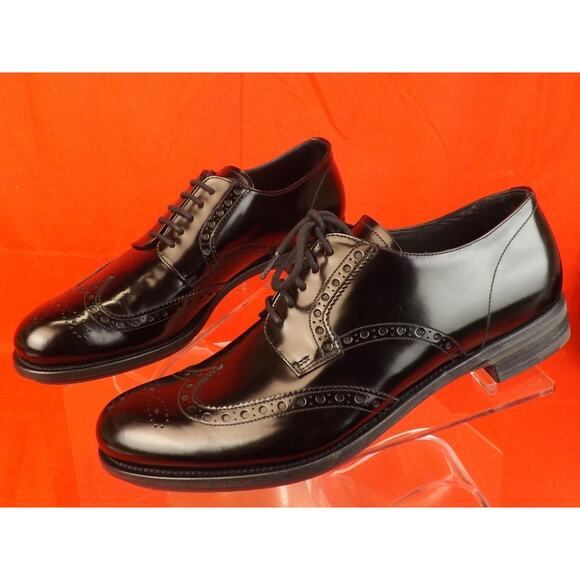 NIB PRADA 2EE061 BLACK PATENT LEATHER LACE UP WINGTIP PERFORATED OXFORDS 10 ITAL main image 4